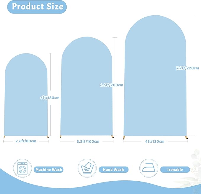 6FT Blue Arch Backdrop Cover - Polyester Fitted Wedding Arch Stand Covers Round Top Chiara Arch Backdrop Cover for Birthday Party Banquet Photo Background Decoration