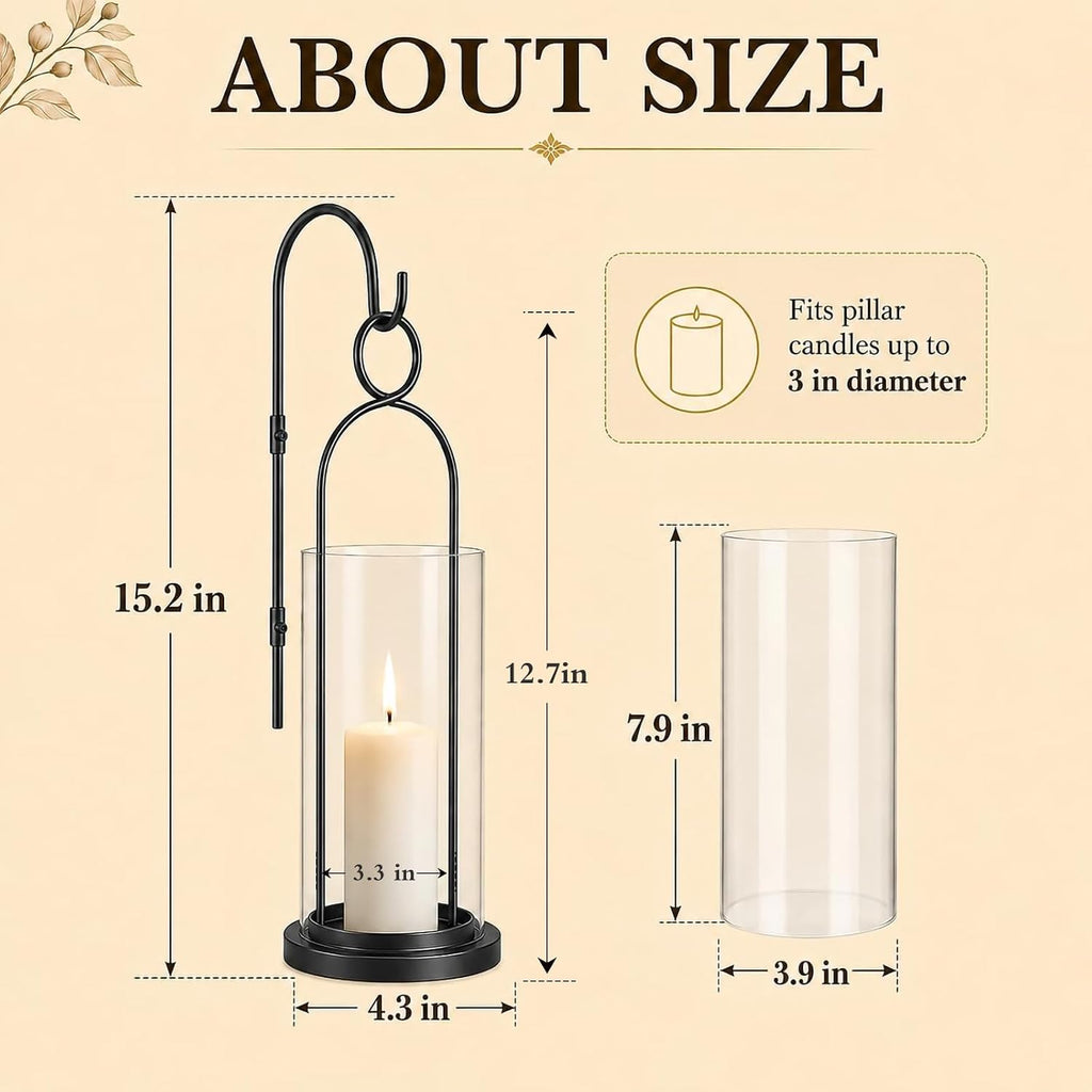 Black Wall Sconces Set of 2, Wall Candle Holder with Hurricane Glass | For Pillar Candles, Farmhouse Wall Decor, Modern Metal, For Living Room, Fireplace, Entryway