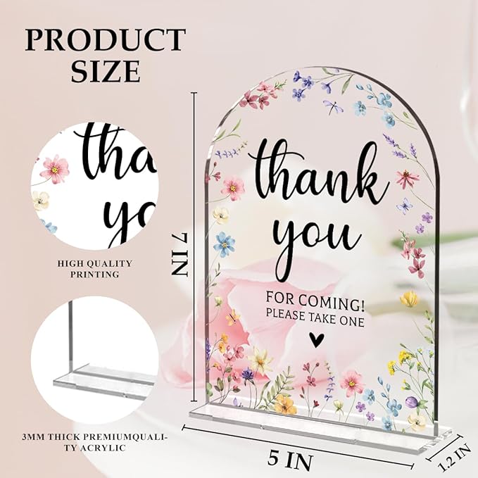 Wedding Sign Decor, Thank You For Coming Sign, 5x7 Inch Arch Acrylic, Wedding Sign for Reception & Event, Bridal Shower Decorations, Wedding Table Sign Accessories for Anniversary And Party (Flower)
