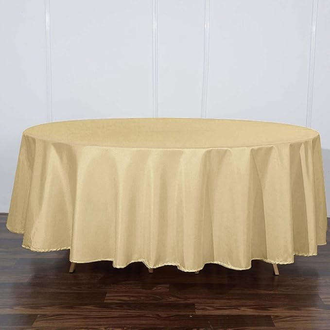 Efavormart Round Tablecloth, 108 Inch Stain & Wrinkle Resistant Washable Table Cloth, Decorative Polyester Fabric Table Cover for Banquet, Wedding, Dining- Champagne