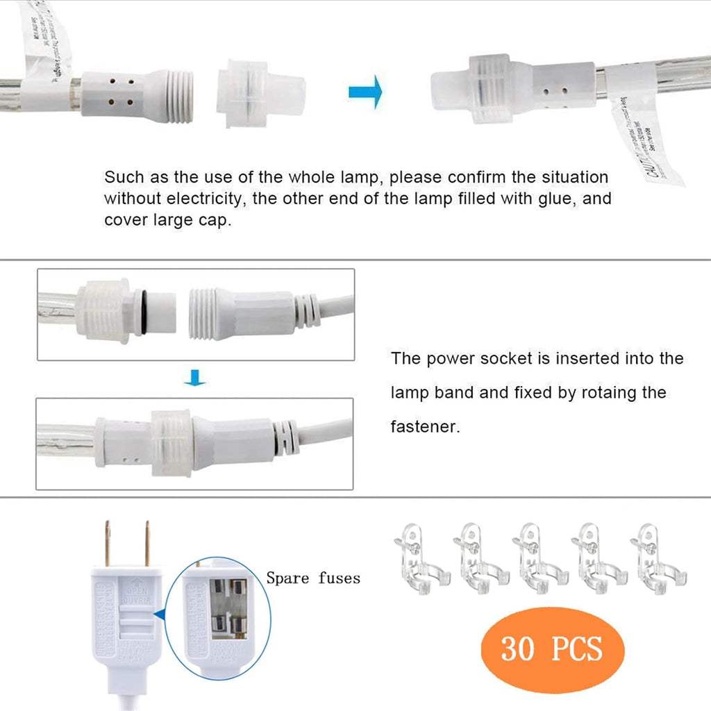 100ft LED Rope Lights Outdoor, 720 LED Connectable and Flexible Tube Lights with 8 Modes, Waterproof LED Rope Lighting for Garden, Patio, Pool, Bedroom, Party, Indoor Outdoor Decoration (Warm White)