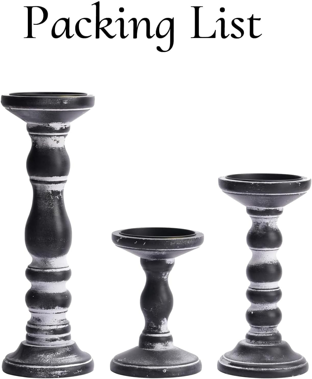 Wood Pillar Candle Holder: Rustic Distressed Black Candle Stand