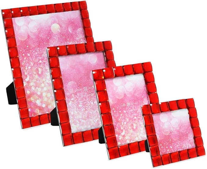 Isaac Jacobs Decorative Sparkling Red Jewel Picture Frame, Photo Display & Home Décor (5x7, Red)