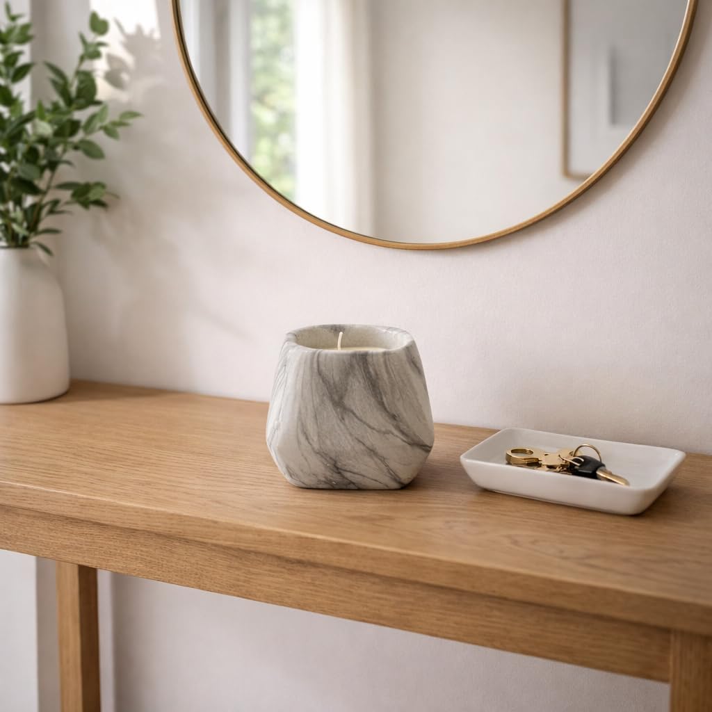 Marbled Prism Bowl Candle in Grey, 10 Oz by Aria Home