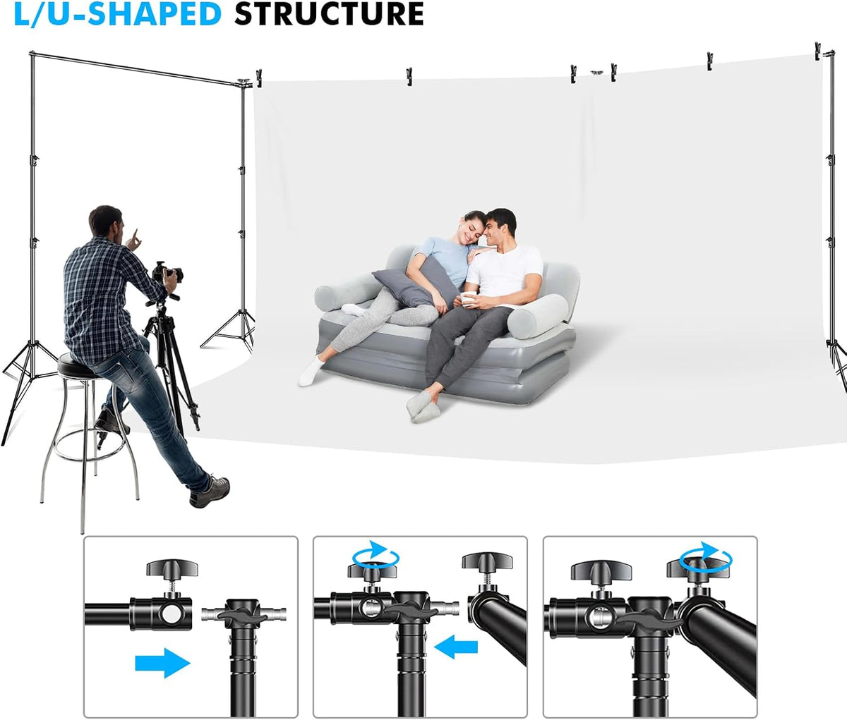 HYJ-INC Photo Video Studio 30ft (Wide) x 10ft (Tall) Heavy Duty Adjustable Wi...