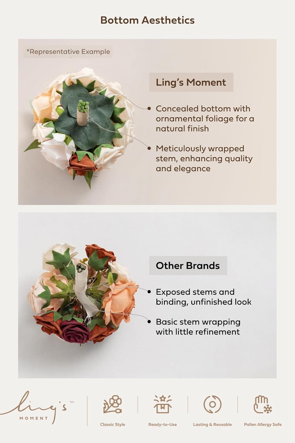 Ling's moment Artificial Flowers Powder Pink Cream Bridesmaid Bouquet 4 Pcs | Pink Wedding Flowers, 7 Inch Bridal Bouquets, For Bridesmaids