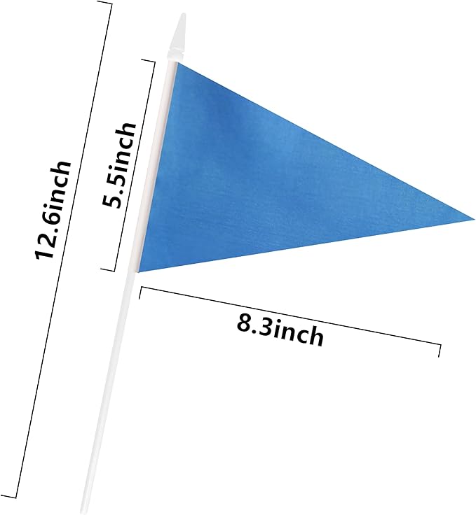 12 Pack Blue Pennant Flags Small Mini Hand Held Solid Color Pennant On Sticks Flags with 12.6"Solid Pole & Spear Top,Party Events Celebration,School,Grand Opening,Kids Birthday,Sports Clubs,Flower Pot