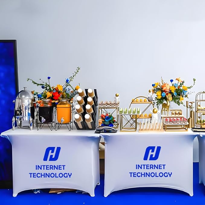 Custom Table Cloth with Business Logo 4FT 5FT 6 FT 8 FT Spandex Customized Table Cover Stretch for Tradeshow Events Birthday Wedding Anniversary Mantel Personalized Table Cloth (8FT)