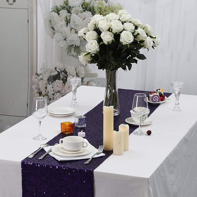 Eternal Beauty Purple Table Runner for Wedding, 5PCS-12x108 Sequin Table Runner Decorations for Birthday Parties, Banquets, Graduations,Christmas