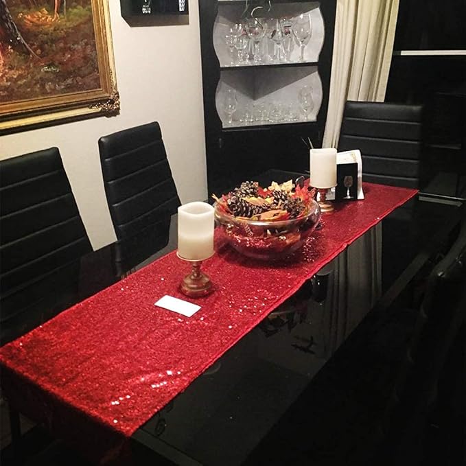 Eternal Beauty Red Table Runner for Wedding, 2PCS-12x108 Sequin Table Runner Decorations for Birthday Parties, Banquets, Graduations,Christmas