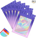 Funfery 100 Pack Gradient Holographic Bags,Mylar Resealable Bags with Zipper,Clear Window Packaging Pouchs,Foil Smell Proof Bag for Food Storage,Sample Jewelry Baggies(6.3x9.4In,Purple Pink)