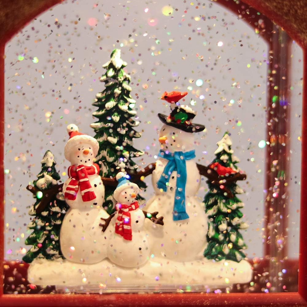Eldnacele Singing Christmas Train Snow Globe with Music & Timer, Lighted-up Battery Operated Glittering Lantern for Christmas Table Centerpiece Decoration and Gift- Snowman