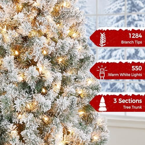 yaheetech 7.5ft pre-lit snow flocked artificial christmas tree on a desk or shelf