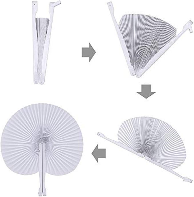 12 Packs Decorative Paper Folding Hand Fans Handheld,Silver Round Foldable Wedding Fans Chinese and Japanese Fans Bulk for Bridal Guest Church Party Favors Dancing Birthday DIY