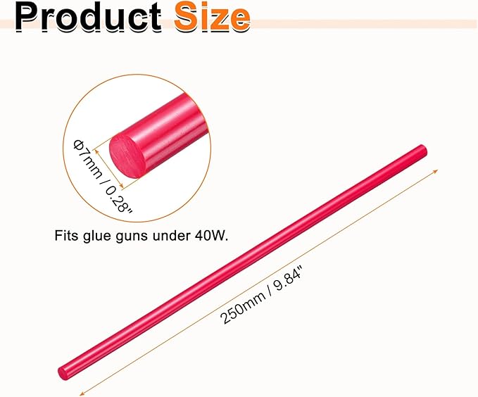 HARFINGTON 10pcs Hot Glue Sticks 0.28" Dia x 9.84" Long EVA Mini Hot Melt Adhesive Glue Stick for Hot Melt Gun Wood Plastic Glass Flowers Fabrics Foam, Rose Red