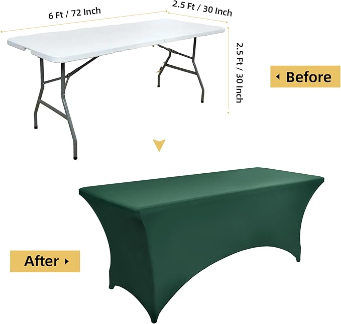 2-Pack 6ft Spandex Table Covers for Rectangle Standard Folding Tables - Wrinkle Resistant Stretch Tablecloths - Ultimate Fitted Table Protector for Parties, Trade Shows, Banquet
