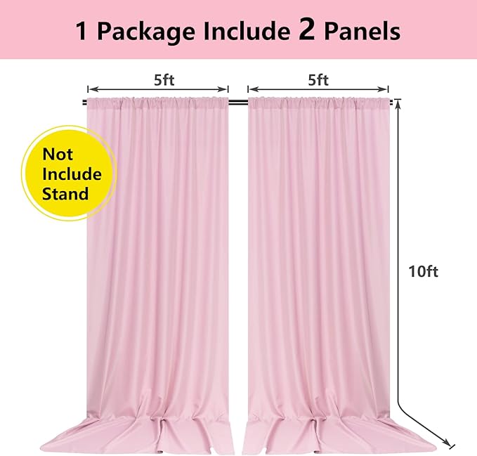 Pink Backdrop Curtain for Parties Rod Pocket Pink Curtains Photography Backdrop Drapes Privacy Fabric Decoration for Birthday Party Wedding Baby Shower Home Decor, 5ft x 10ft, 2 Panels