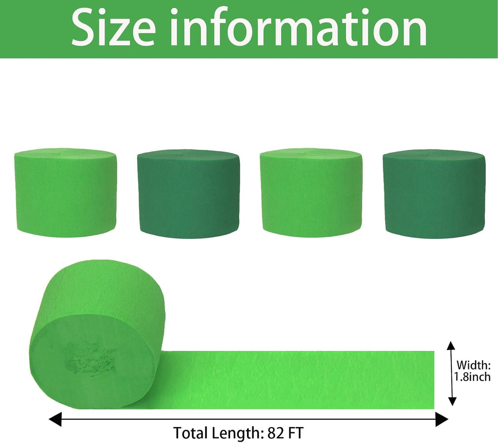 4Rolls Crepe Paper Streamers for Wedding Decorations, Green Paper Streamers for Birthday Bachelorette Party Bridal Baby Shower, Anniversary Party Backdrop Decorations
