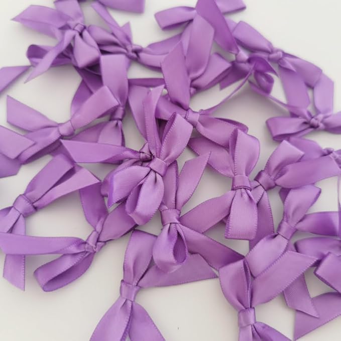 50pcs 1-1/2" Purple Satin Ribbon Bows Without Twist Ties Mini Ribbon Bows for Candy Partiy Decoration Gift Packing&Wrapping Accessoried(Purple)