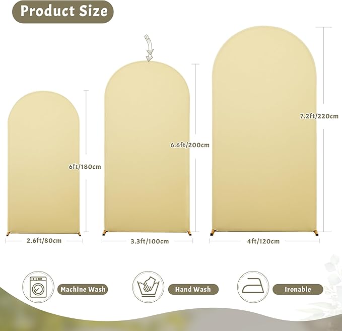 6FT Beige Arch Backdrop Cover - Polyester Fitted Wedding Arch Stand Covers Round Top Chiara Arch Backdrop Cover for Birthday Party Banquet Photo Background Decoration