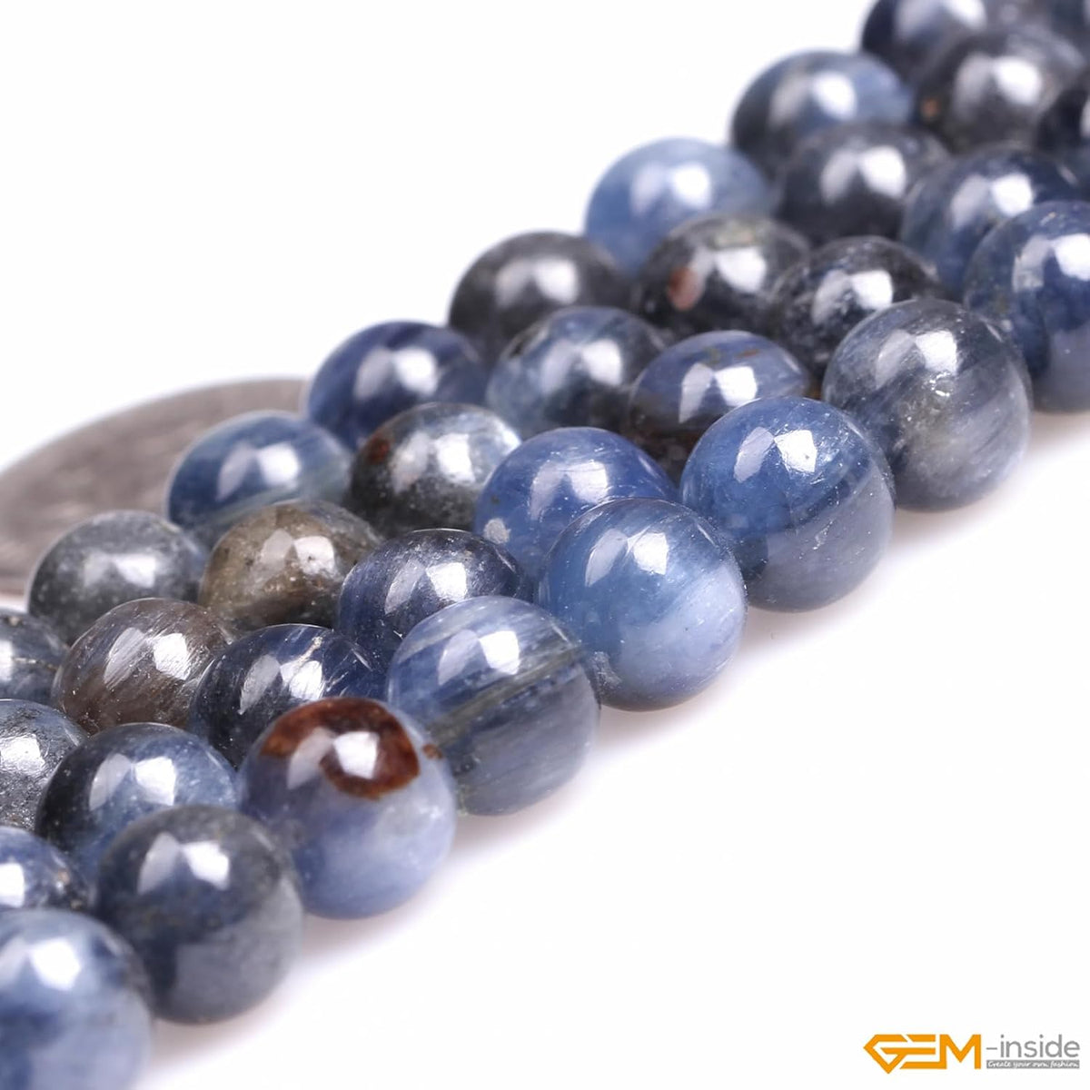 GEM-Inside Natural 8mm Blue Kyanite Gemstone Round Smooth Loose Beads Crystal...