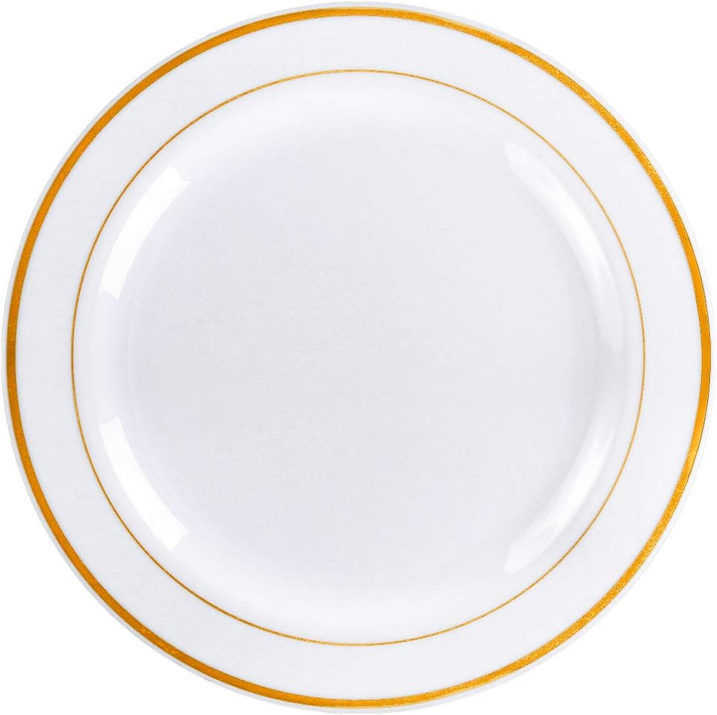 Gold Plastic Plates, MCIRCO 100 Pieces Disposable Party Plates for Weddings, ...
