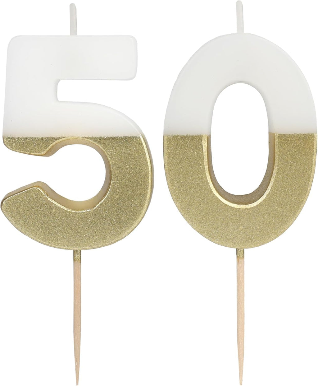 Talking Tables White and Gold Number 50 Birthday Candles for Cakes Cake Topper Decoration Premium Quality One and Six Candles Anniversary Party Milestone Age 2.1 Inches Height Recycled Packaging