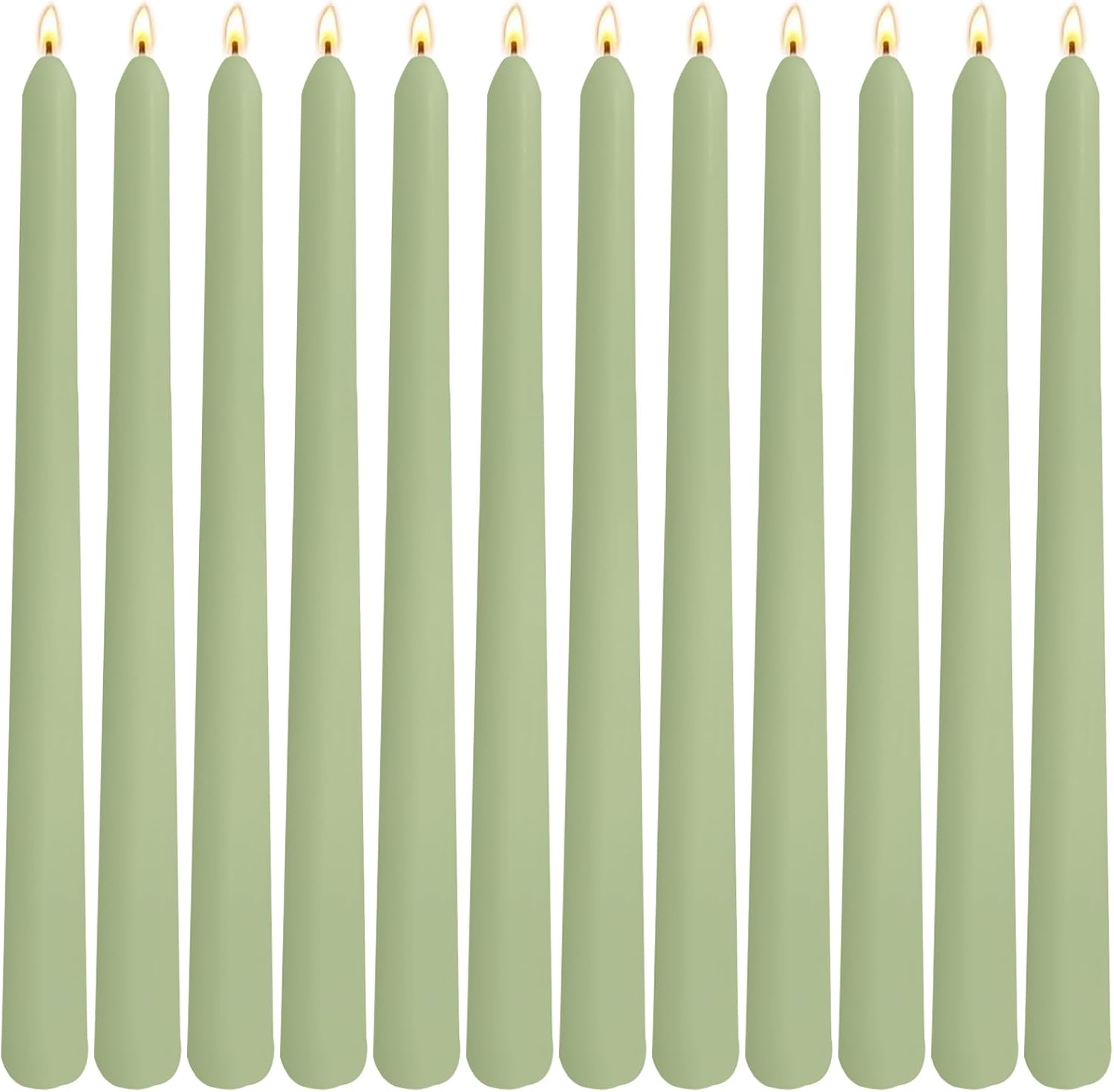 12-Pack Sage Green Taper Candles, 10 Inch Unscented Dripless Candlesticks, Long-Lasting Burn Time of 7-8 Hours, Perfect for Home Décor, Spring and St. Patrick's Day