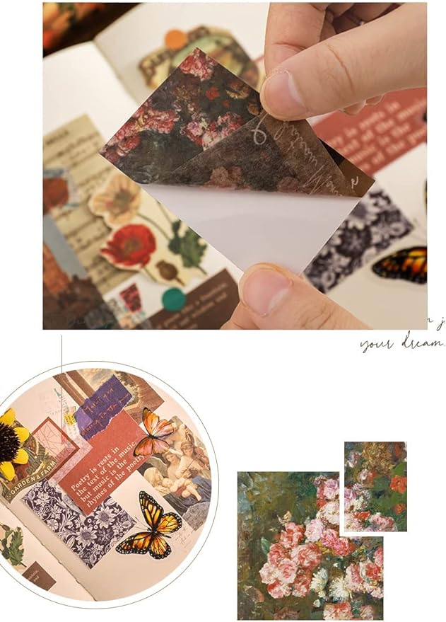 6 Sets 300 Pcs Washi Stickers Set Vintage Aesthetic Sticker Book for Journaling, DIY Decorative Paper Sticker Decals for Bullet Journal Art Scrapbooking Diary Card Craft Gift Album Notebook Stationery