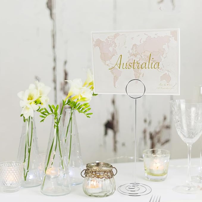 12Pcs Table Number Holder 8.66inch Tall Metal Iron Place Card Holder Lightweight Picture Holder Stand Portable Round Shape Photo Memo Note Holder for Office Wedding Party