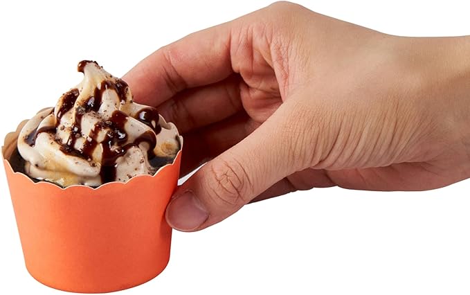 Panificio 3 Ounce Cupcake Wrappers, 200 Scalloped Baking Cups - Oven-Ready, Greaseproof, Orange Paper Cupcake Liners, Disposable, For Birthdays, Baby Showers, Or Weddings - Restaurantware
