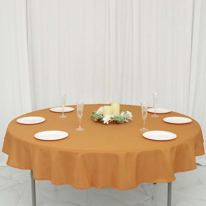 Efavormart Round Tablecloth, 70 Inch Stain & Wrinkle Resistant Washable Table Cloth, Decorative Polyester Fabric Table Cover for Banquet, Wedding, Dining- Gold