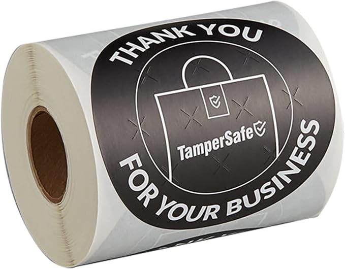 Angel's Peel Lounge Thank You Tamper Proof Stickers Roll — Tamper Evident Stickers for Delivery Bags, Drink Lids, Food Containers, Writable Seal Tape, Thank You Labels - 3x3in 250-COUNTS, BLACK, ROUND