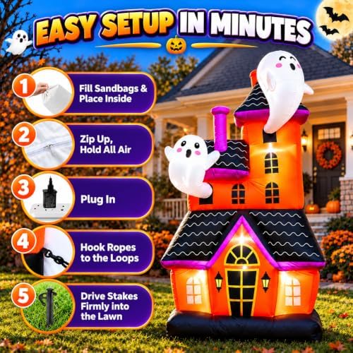 6 ft halloween inflatable haunted house with 2, package contents