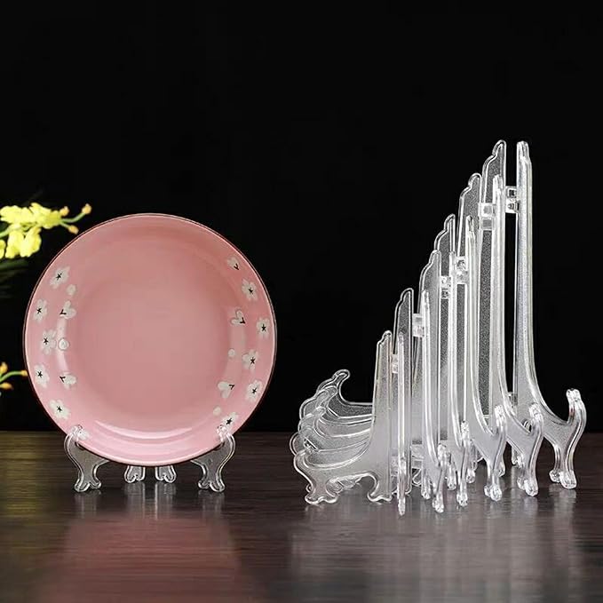 6 Pack 9 Inch Clear Plastic Easels or Stand/Plate Holders to Display Pictures or Other Items at Weddings, Plate Stands for Home Decoration, Birthdays, Tables