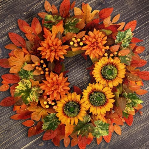 waipfaru fall wreaths for front door,22 inch autumn on a desk or shelf