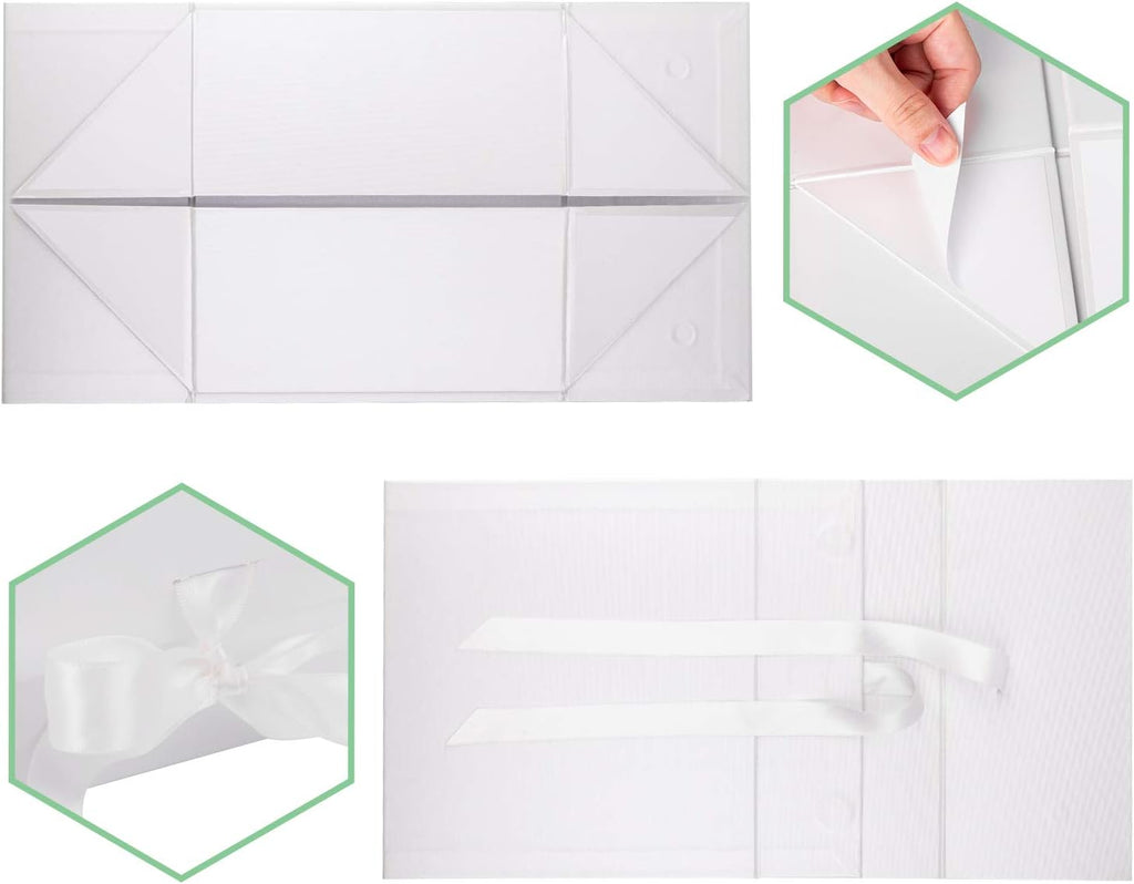 WRAPAHOLIC 2Pcs White Gift Box with Satin Ribbon, 8x8x4 Inches Collapsible Gift Box with Magnetic Closure for Party, Wedding, Gift Wrap, Bridesmaid Proposal, Storage