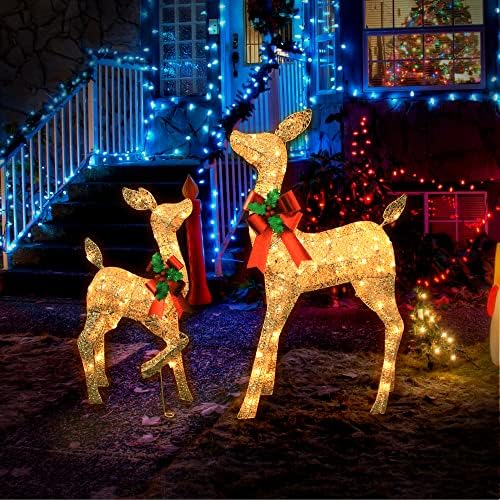 38in christmas deer set decoration 2pc deers, lighted, package contents