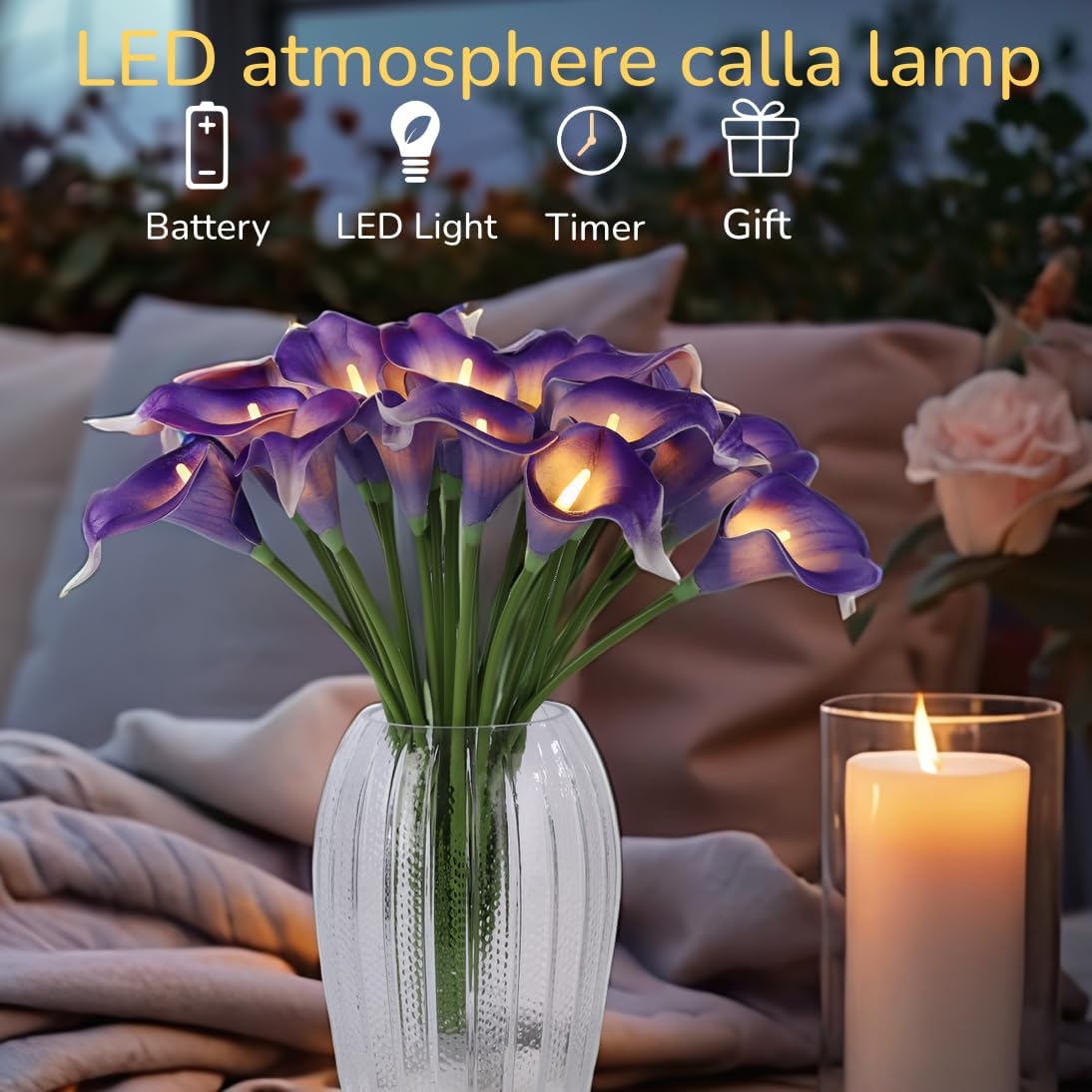 homeseasons led calla lily lamp,20 real touch artificial, close-up detail