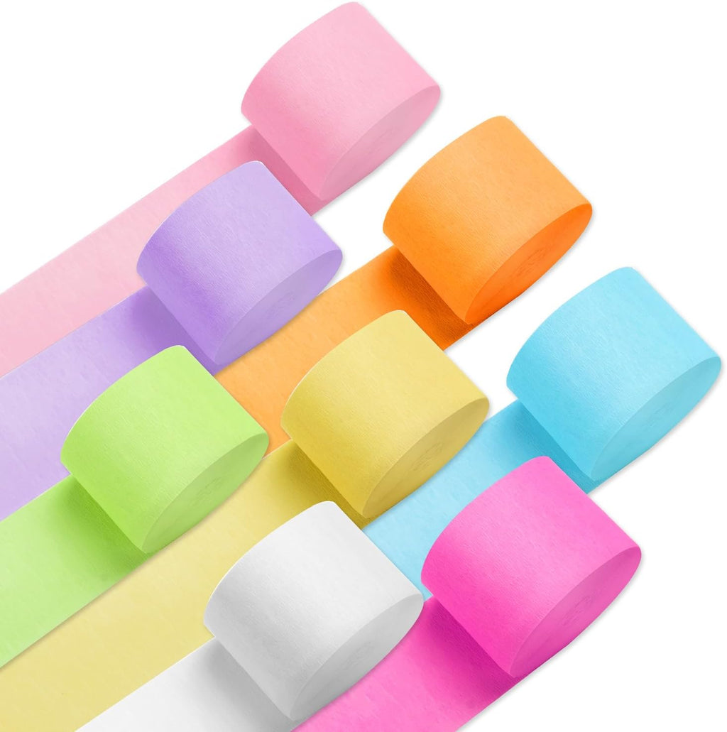 PIGETALE Crepe Paper Streamers, 8 Rolls 656ft Party Streamers, Pack of 8 Pastel Colors Crepe Paper for Kids Girls Birthday Party Supplies Wedding Bridal Baby Shower Decorations (1.8Inch x 82Ft/Roll)
