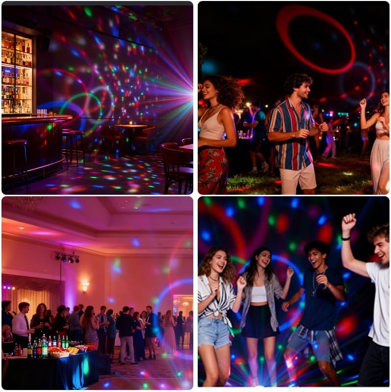 LED Disco Ball Party Light, Sound Activated Remote, 6 Color Strobe Lamp