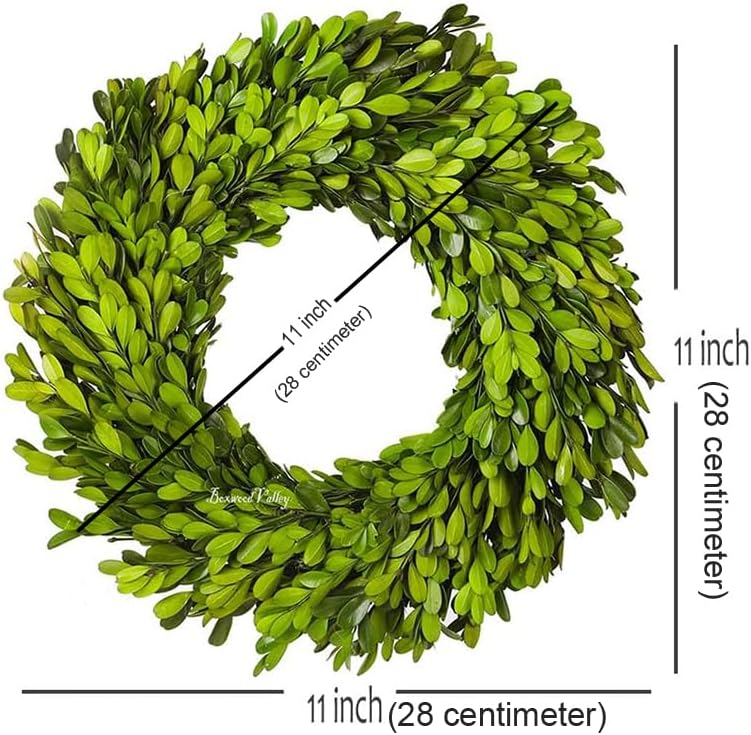 preserved boxwood wreath, 11 inches, green wreath for showing dimensions