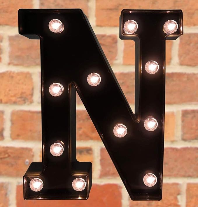 Decorative LED Illuminated Letter Marquee Sign - Alphabet Marquee Letters with Lights For Wedding Birthday Party Christmas Night Light Lamp Home Bar Decoration N, Black