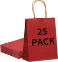 25 Pack Small 5.9x3.1x8.25 Inch Red Kraft Paper Gift Bags with Handles for Bulk Shopping, Retail, Craft, Party Favors, Wedding, Grocery & Sacks