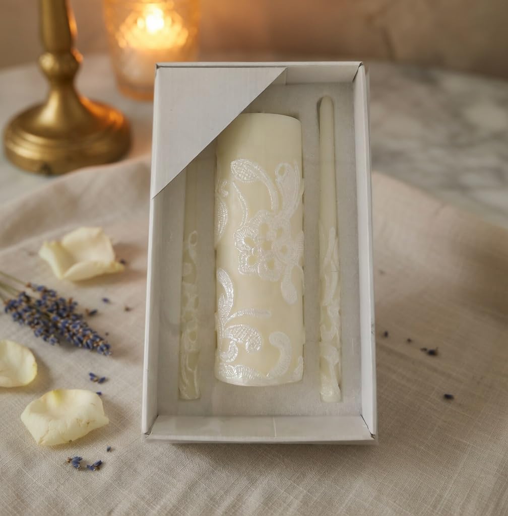 Hosley 11.50 Inch High Cream Wedding Unity Candle Set Includes 1 Pillar and 2 Taper Candles Great for Weddings as Well as Special Events and Emergency Lighting or for Reiki Spa Meditation