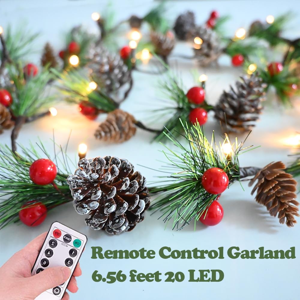 christmas garland lights 6.56ft holiday prelit garlands pine, side view