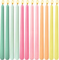 12 Pack 10 inch Dopamine-Color Taper Candle Set for Holiday Dinner Party, Unscented Long Candlesticks, Dripless and Smokeless, 7-8 Hours Burn