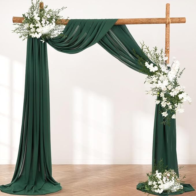 Wedding Arch Draping Fabric 1 Panel 30'' x 18FT Emerald Green Sheer Chiffon Arch Drapery for Photo Booth Bridal Shower Baby Shower Church Decor Newborn Photography Christening Outdoor Party