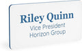 ExcelMark Custom Name Tag - Engraved Name Badge with Pin or Magnetic Backing, 16 Colors, 6 Fonts, and 2 Sizes to Choose from (White w/Blue Letters, 1.5"x 3")