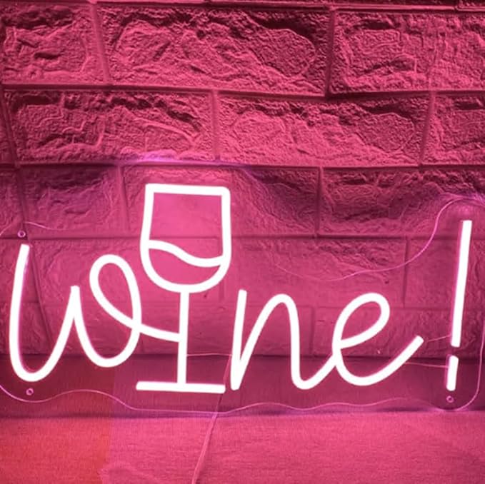 Wine Neon Sign Wine Cup Led Light Wedding Sign Home Party Bar Decor Shop Logo Welcome Sign Wall Décor USB Size:20inch